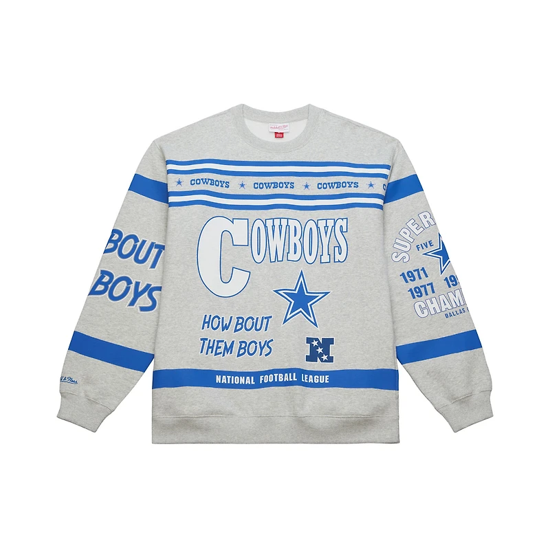 Sweat-shirt en molleton rétro imprimé all-over gris chiné Mitchell & Ness pour homme, motif Cowboys de Dallas