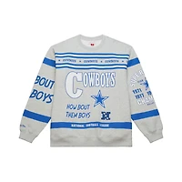 Sweat-shirt en molleton rétro imprimé all-over gris chiné Mitchell & Ness pour homme, motif Cowboys de Dallas
