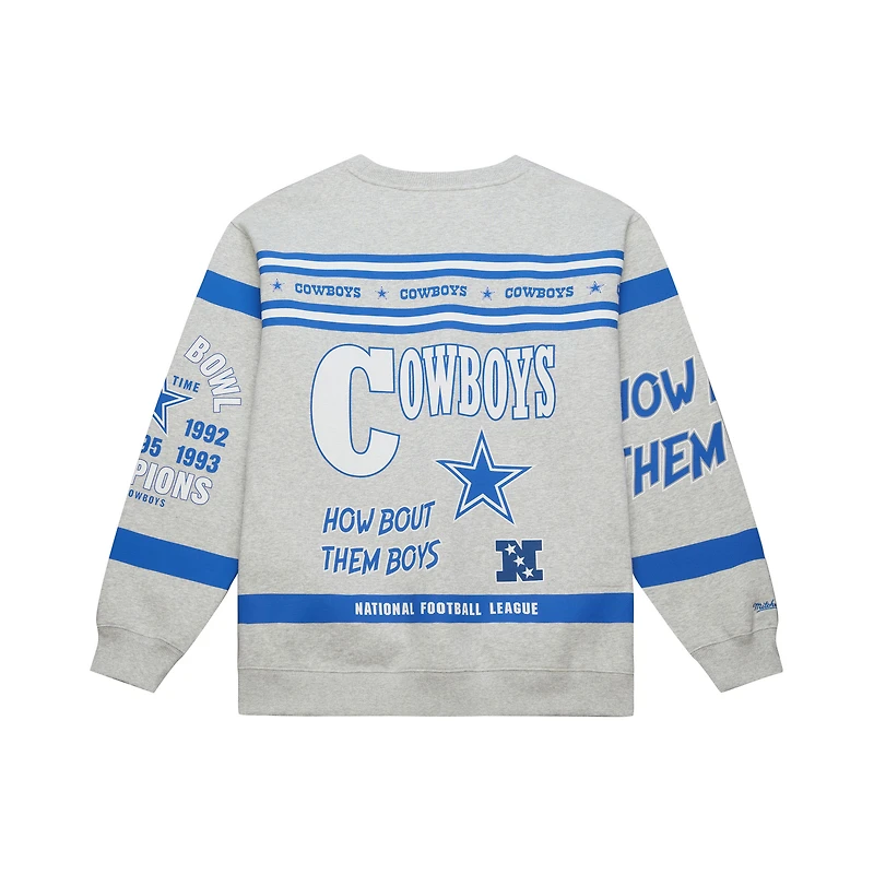 Sweat-shirt en molleton rétro imprimé all-over gris chiné Mitchell & Ness pour homme, motif Cowboys de Dallas