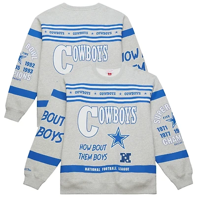 Men's Mitchell & Ness Heather Gray Dallas Cowboys All Over Print Retro Fleece Sweatshirt