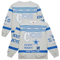 Men's Mitchell & Ness Heather Gray Dallas Cowboys All Over Print Retro Fleece Sweatshirt