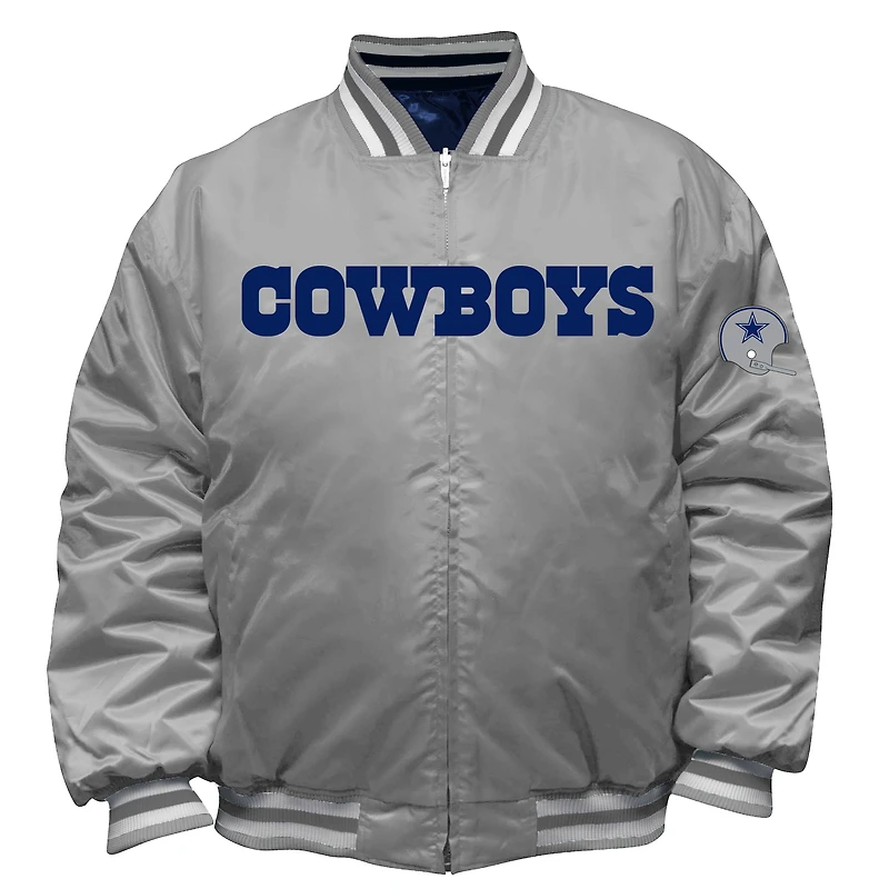 Men's Mitchell & Ness Navy/Silver Dallas Cowboys Big Tall Throwback Reversible Full-Zip Jacket