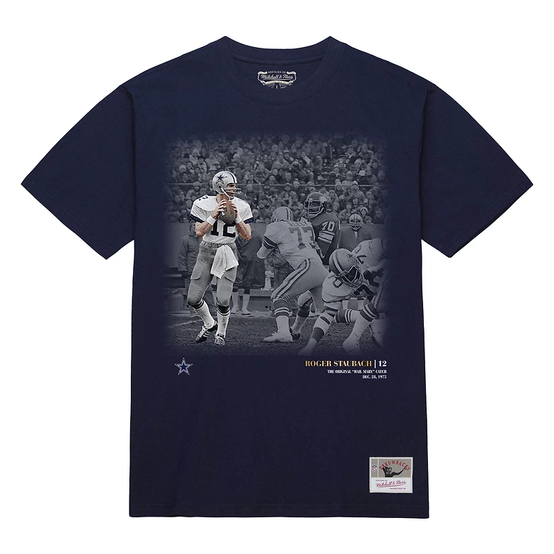 T-shirt Mitchell & Ness Roger Staubach bleu marine pour homme, motif Dallas Cowboys Moments