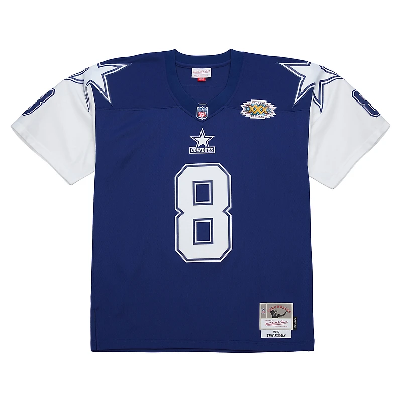 Maillot réplique bleu marine Troy Aikman Mitchell & Ness pour homme des Cowboys de Dallas 1995 Legacy