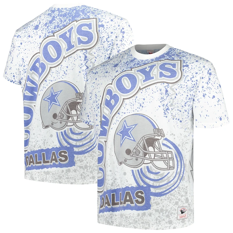 T-shirt blanc à imprimé intégral pour hommes Mitchell & Ness Dallas Cowboys Big Tall