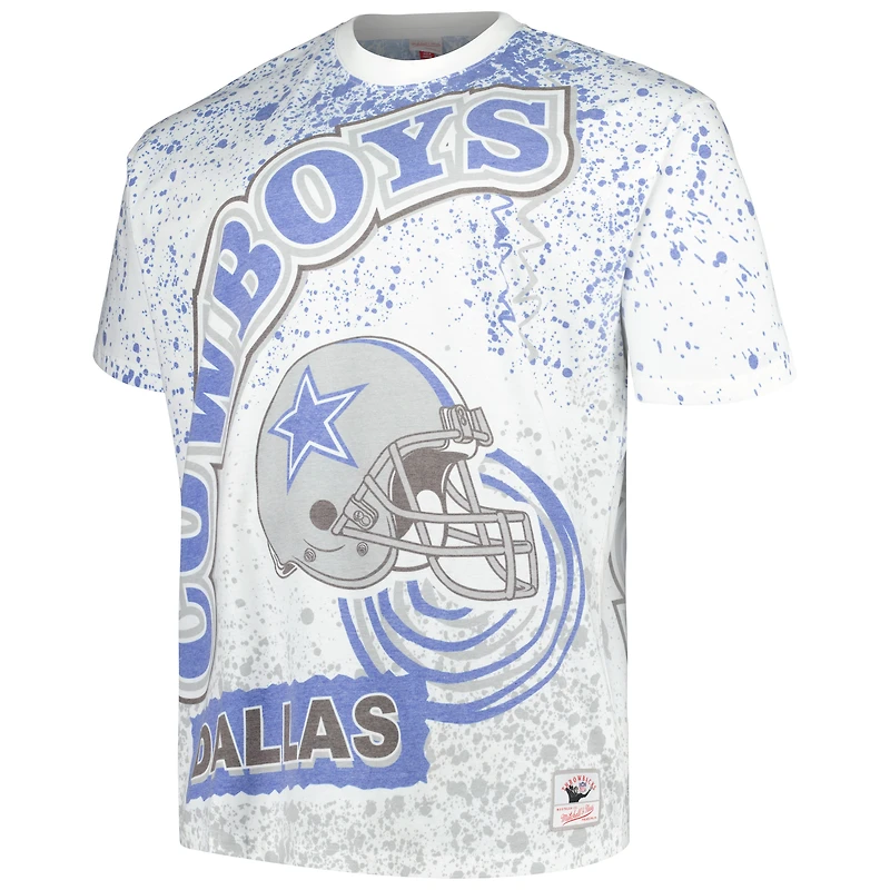 T-shirt blanc à imprimé intégral pour hommes Mitchell & Ness Dallas Cowboys Big Tall