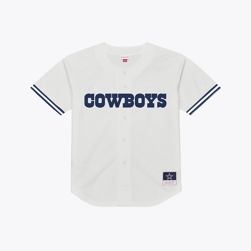 Men's Mitchell & Ness White Dallas Cowboys Monochrome Mesh Full-Button Fashion Jersey