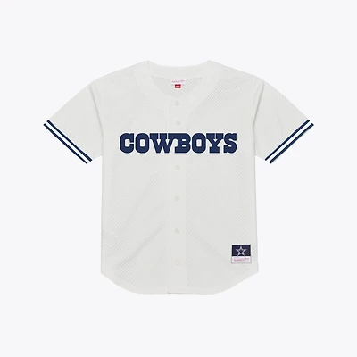 Maillot de mode Mitchell & Ness blanc Dallas Cowboys pour homme, en maille monochrome, à boutons.