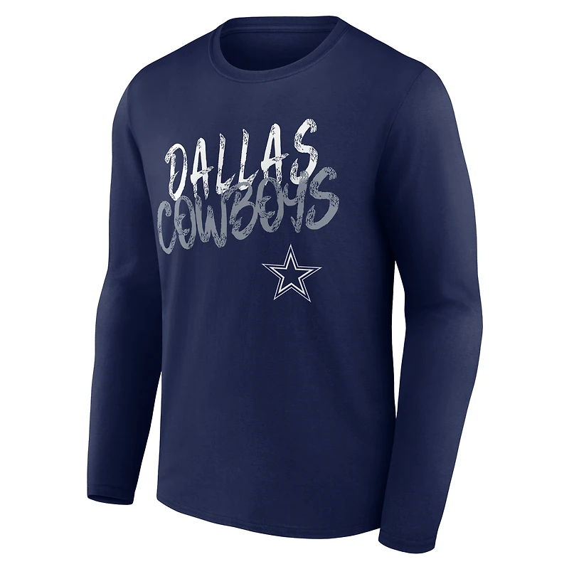 Men's Navy Dallas Cowboys Hustle Personalized Name & Number Long Sleeve T-Shirt