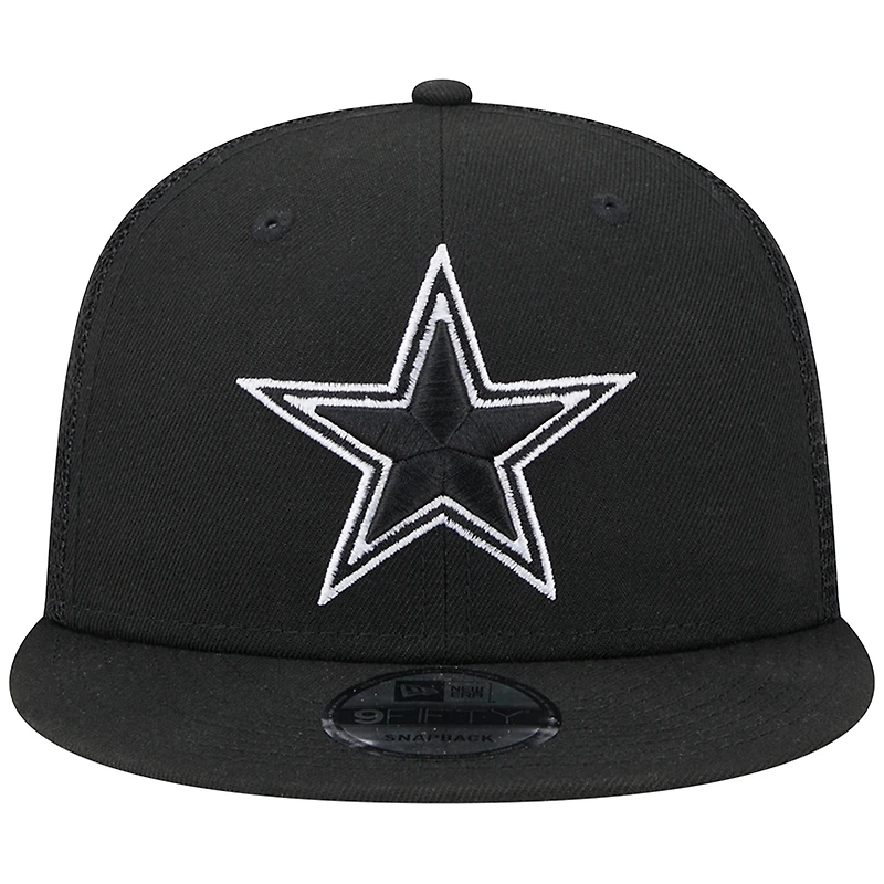 Casquette à visière plate noire New Era Dallas Cowboys Main Trucker 9FIFTY pour homme Casquette à visière plate noire New Era Dallas Cowboys Main Trucker 9FIFTY pour homme