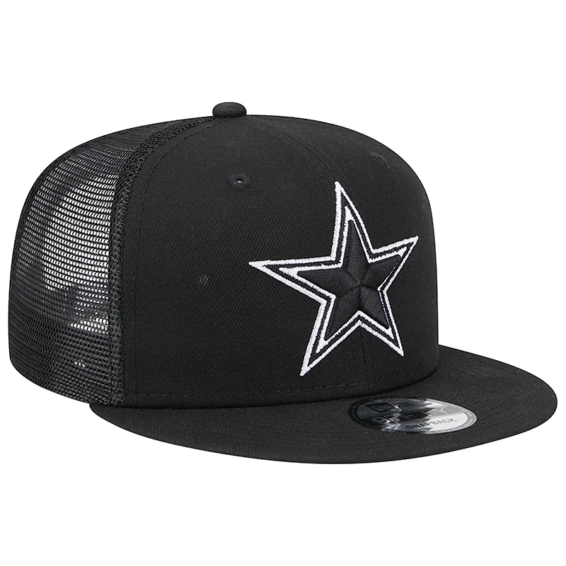 Casquette à visière plate noire New Era Dallas Cowboys Main Trucker 9FIFTY pour homme Casquette à visière plate noire New Era Dallas Cowboys Main Trucker 9FIFTY pour homme