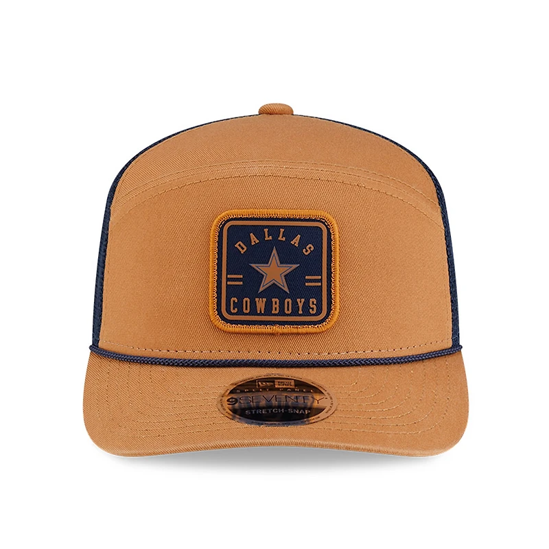 Men's New Era Brown/Navy Dallas Cowboys Team Patch Split Panel 9SEVENTY Adjustable Trucker Hat