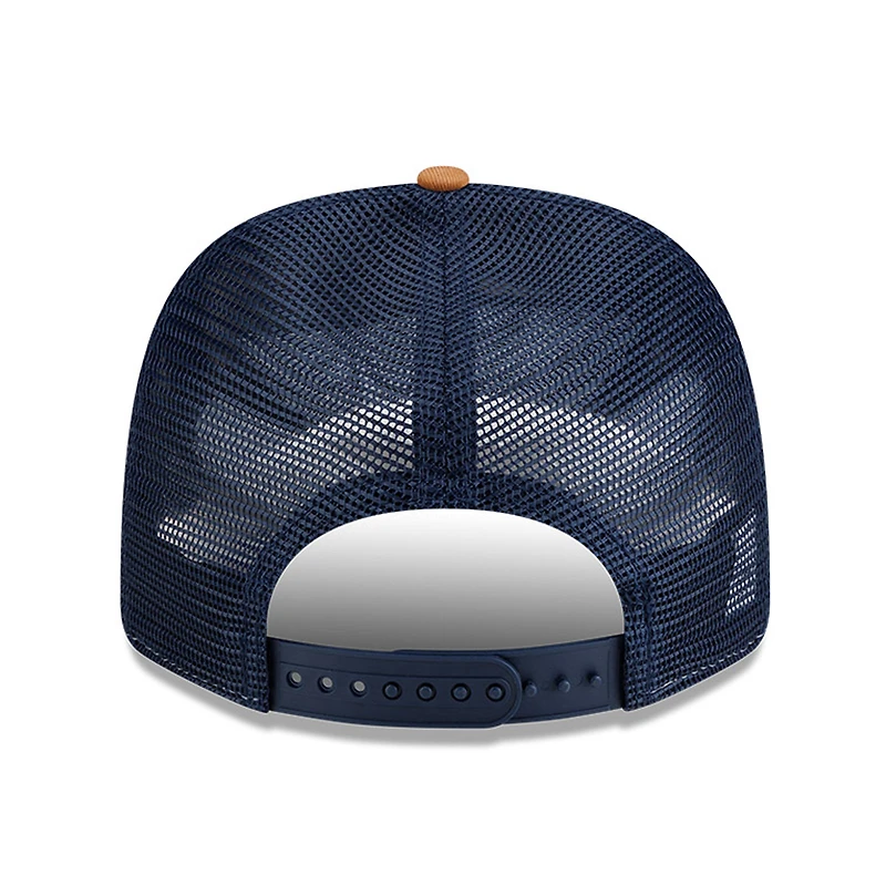 Men's New Era Brown/Navy Dallas Cowboys Team Patch Split Panel 9SEVENTY Adjustable Trucker Hat