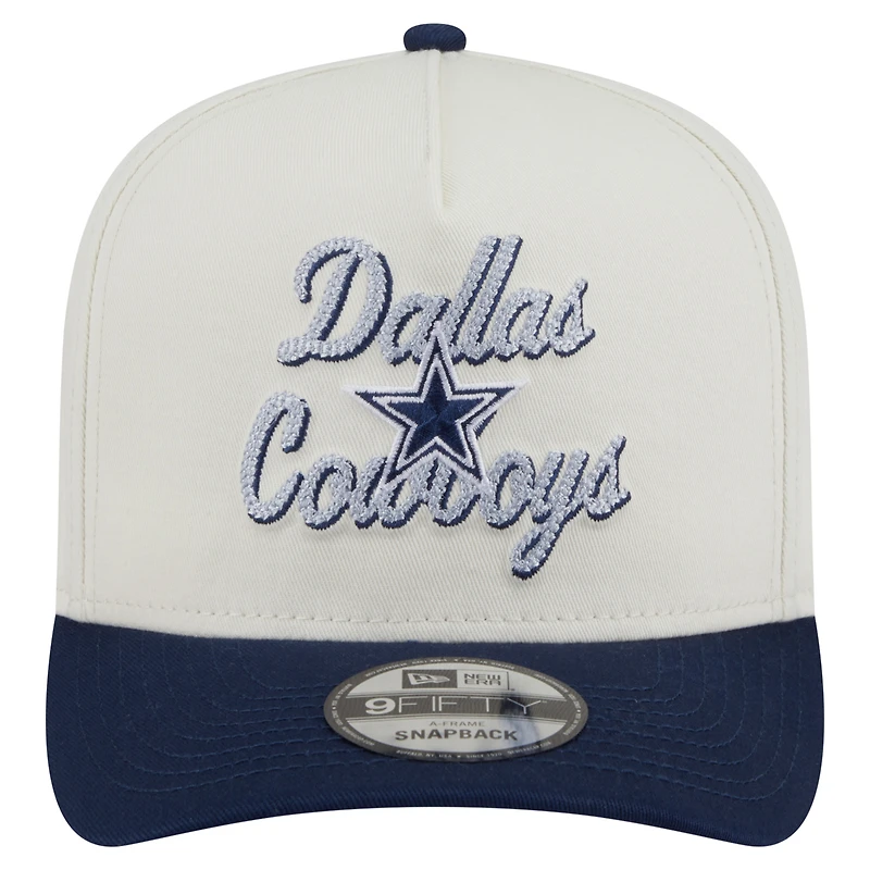 Casquette ajustable 9FIFTY à motif chaînette New Era pour homme, crème/bleu marine, des Cowboys de Dallas