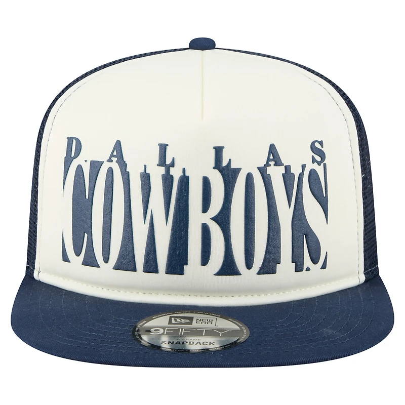 Men's New Era Cream/Navy Dallas Cowboys Cutout A-Frame 9FIFTY Snapback Hat
