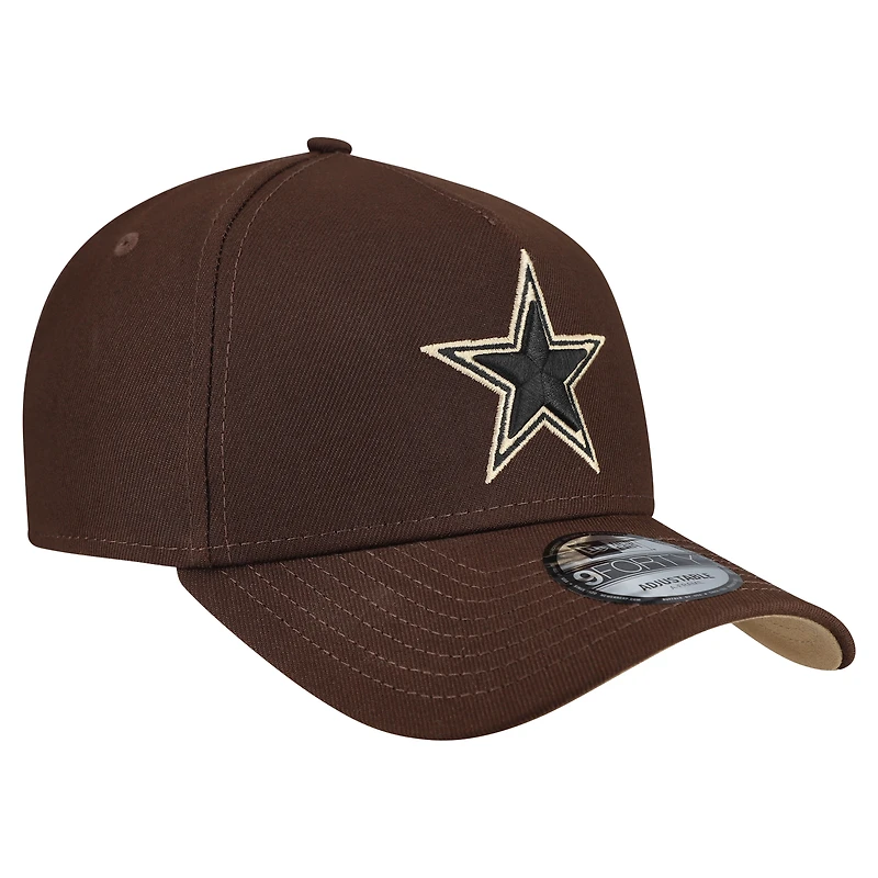 Casquette ajustable New Era Dallas Cowboys marron foncé, modèle Burnt Wood A-Frame 9FORTY pour homme