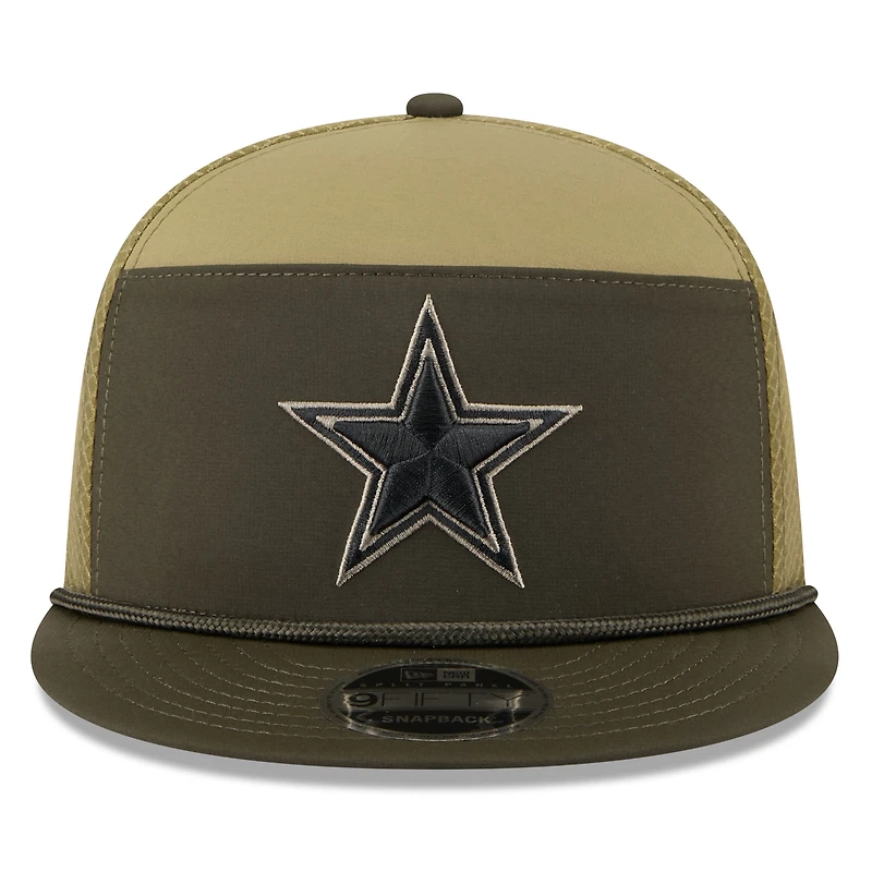 Casquette snapback 9FIFTY à panneau fendu New Era vert foncé Dallas Cowboys 2025 Salute to Service pour homme