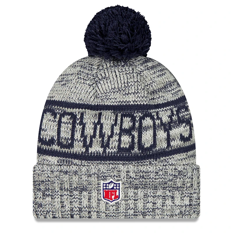 Men's New Era Gray Dallas Cowboys 2025 Sideline Cold Weather Cuffed Knit Hat with Pom