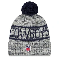 Men's New Era Gray Dallas Cowboys 2025 Sideline Cold Weather Cuffed Knit Hat with Pom