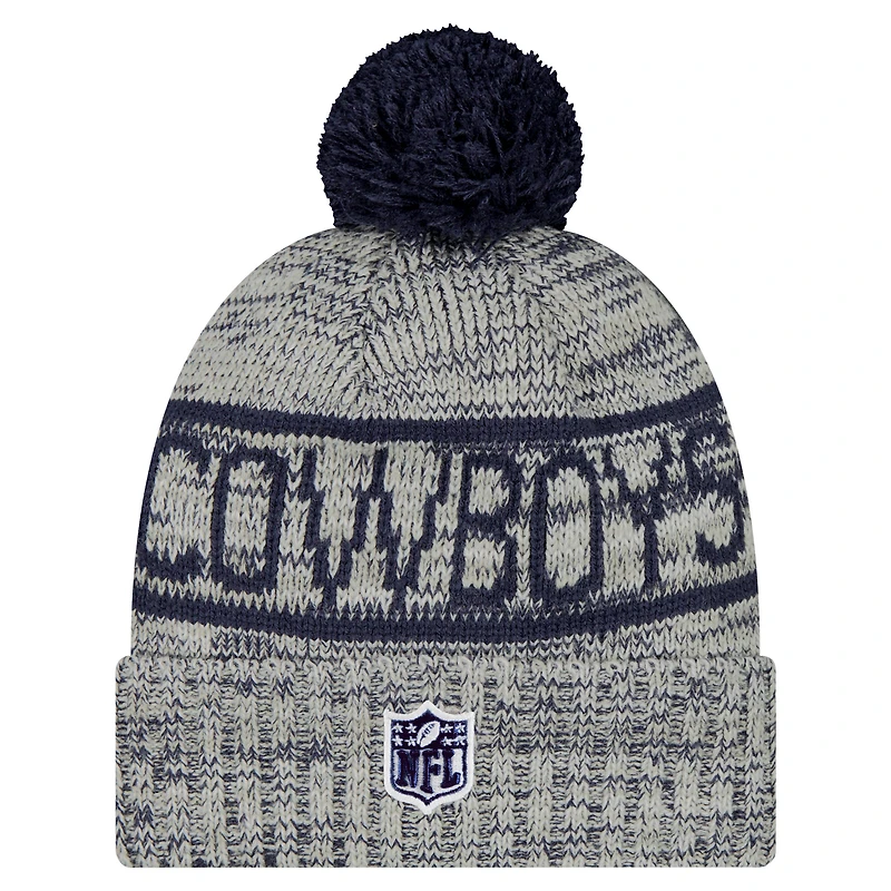 Men's New Era Gray Dallas Cowboys 2025 Sideline Cuffed Knit Hat with Pom