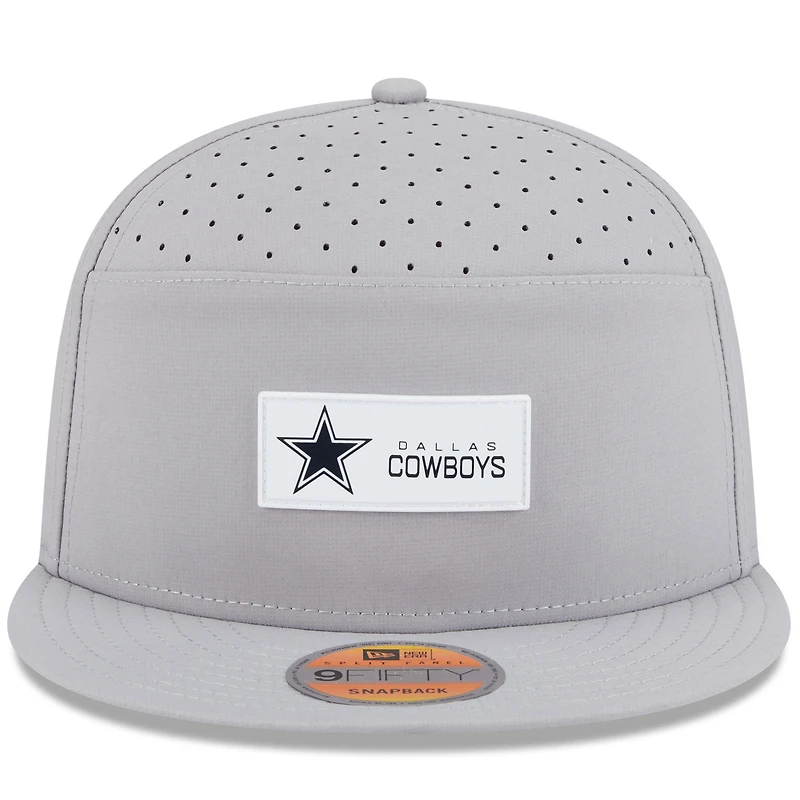 Casquette snapback 9FIFTY grise à panneau fendu des Cowboys de Dallas 2025 de New Era pour homme