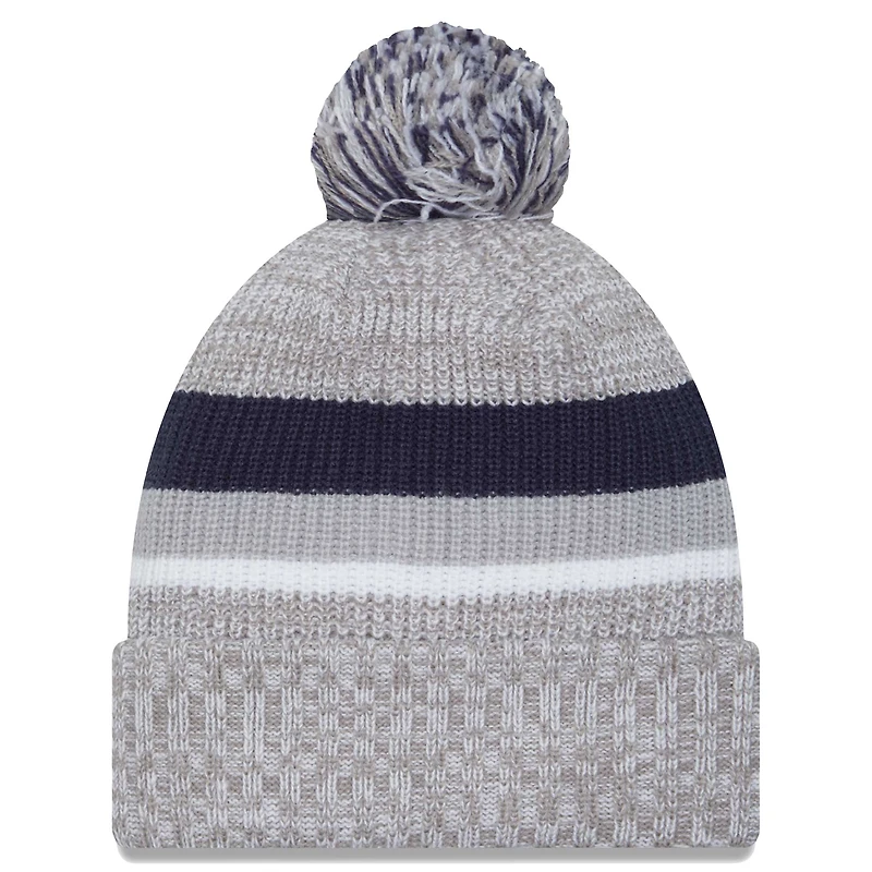 Bonnet en tricot à revers Dallas Cowboys New Era gris chiné pour hommes avec pompon