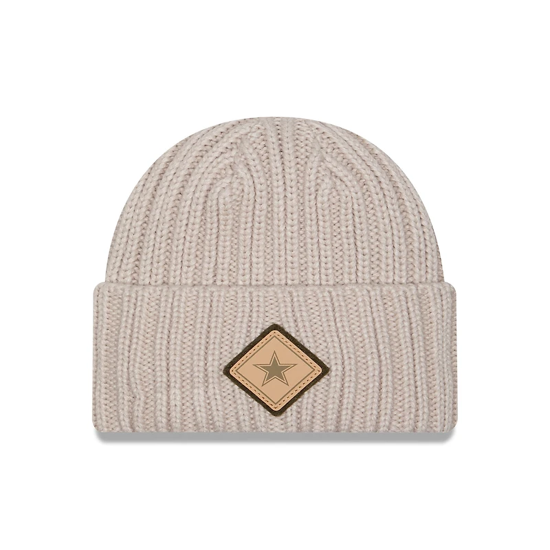 Men's New Era Light Beige Dallas Cowboys Logo Applique Cuffed Knit Hat