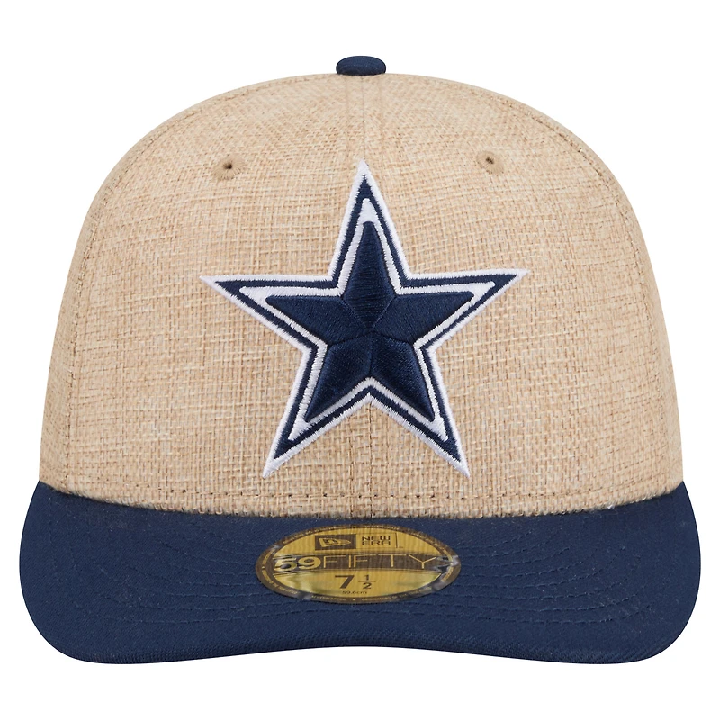 Casquette ajustée New Era 59FIFTY pour homme, coloris naturel/marine, Dallas Cowboys, à motif Twine pré-courbé.