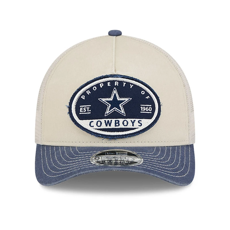 Men's New Era Natural Dallas Cowboys Frayed M-Crown A-Frame 9FORTY Adjustable Hat