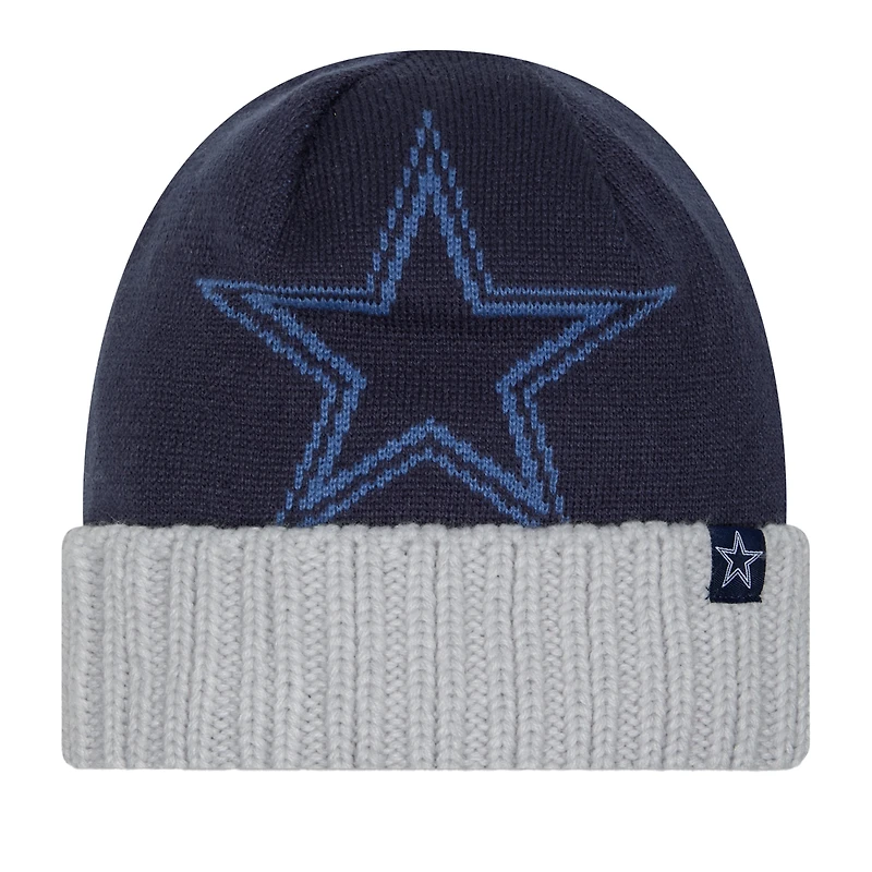 Bonnet en tricot à revers surdimensionné bleu marine/gris Dallas Cowboys New Era pour homme