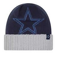 Bonnet en tricot à revers surdimensionné bleu marine/gris Dallas Cowboys New Era pour homme