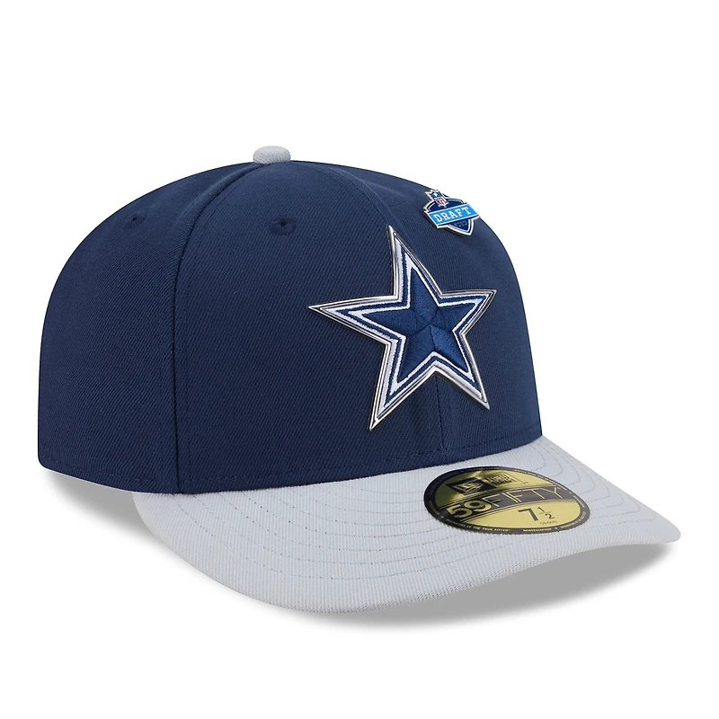 Casquette ajustée New Era 59FIFTY pour homme, bleu marine/argent, Dallas Cowboys, Draft NFL 2026, pré-courbée