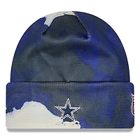 Pour homme New Era Dallas Cowboys 2022 Sideline - Bleu marine - Bonnet en tricot à revers teint à l'encre