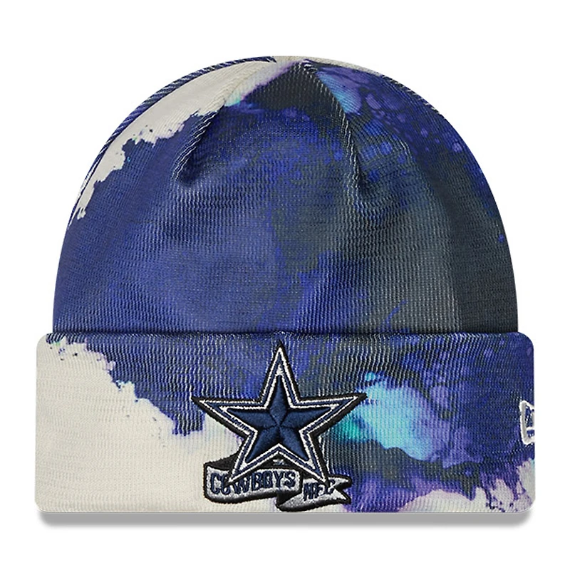 Pour homme New Era Dallas Cowboys 2022 Sideline - Bleu marine - Bonnet en tricot à revers teint à l'encre