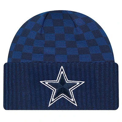 Bonnet en tricot à revers à carreaux bleu marine Dallas Cowboys New Era pour homme