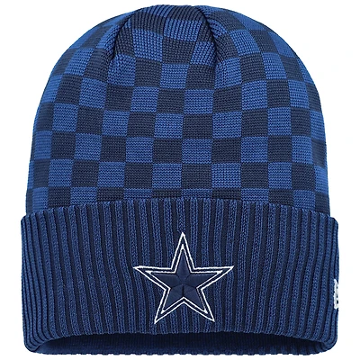Bonnet en tricot à revers à carreaux bleu marine Dallas Cowboys New Era pour homme