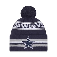 Bonnet classique en tricot à revers avec pompon New Era bleu marine Dallas Cowboys pour homme