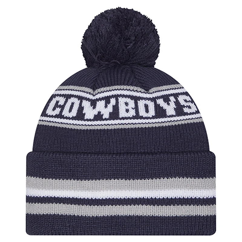 Bonnet classique à revers et pompon New Era bleu marine Dallas Cowboys pour homme