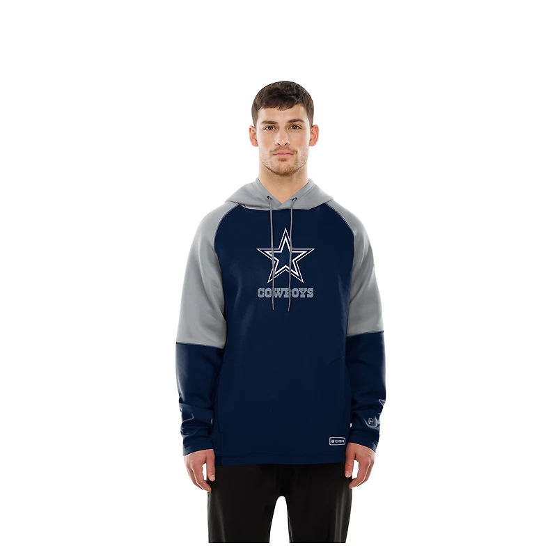 Sweat à capuche raglan blocs de couleurs authentiques des Cowboys Dallas New Era pour homme, bleu marine
