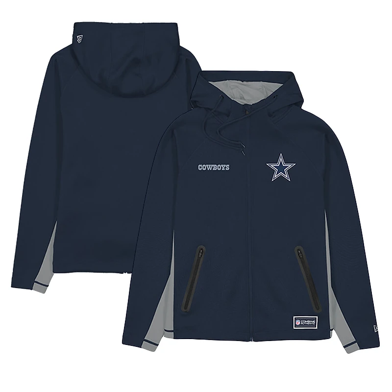 Men's New Era Navy Dallas Cowboys Combine Authentic Raglan Scuba Full-Zip Hoodie