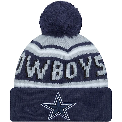 Bonnet à revers New Era bleu marine Dallas Cowboys pour homme avec pompon