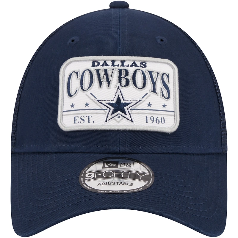 Casquette réglable bleu marine Dallas Cowboys Plate 9FORTY Trucker New Era pour hommes