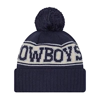 Bonnet en tricot à revers rétro Dallas Cowboys New Era bleu marine pour homme avec pompon