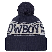 Bonnet en tricot à revers rétro Dallas Cowboys New Era bleu marine pour homme avec pompon