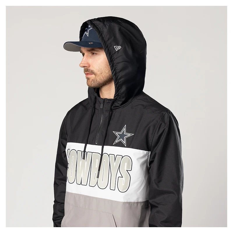 Coupe-vent à capuche et fermeture éclair quart de tour New Era bleu marine Dallas Cowboys pour homme