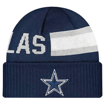 Bonnet tricoté à revers Sideline Tech bleu marine Dallas Cowboys New Era pour homme