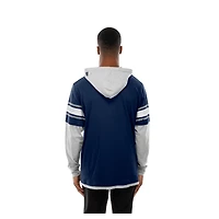 T-shirt à capuche manches longues et superpositions New Era bleu marine Dallas Cowboys Twofer pour homme