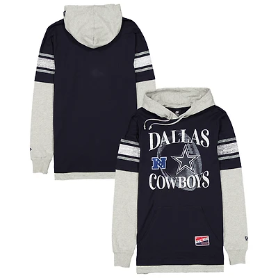 T-shirt à capuche manches longues et superpositions New Era bleu marine Dallas Cowboys Twofer pour homme