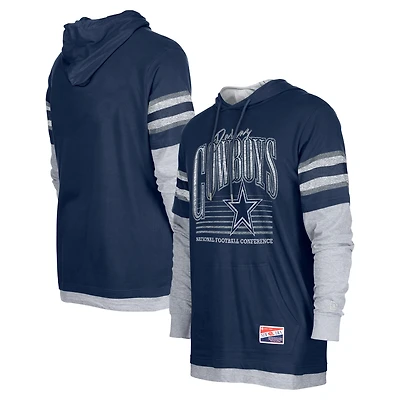 T-shirt à capuche manches longues Twofer bleu marine Dallas Cowboys New Era pour homme