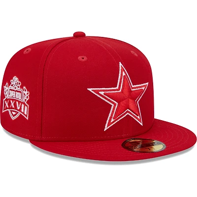 Casquette ajustée pour homme New Era Scarlet Dallas Cowboys Super Bowl XXVII Main Patch 59FIFTY